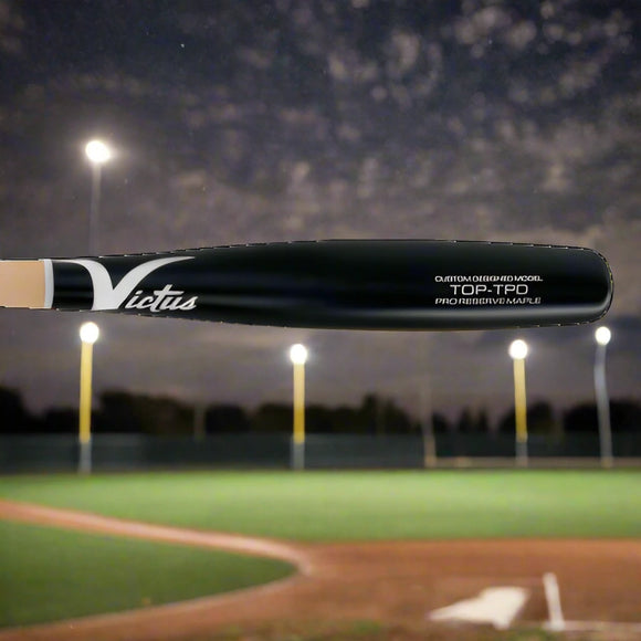 Close-up of the barrel of the Victus Top Torpedo Pro Reserve Maple Wood Baseball Bat