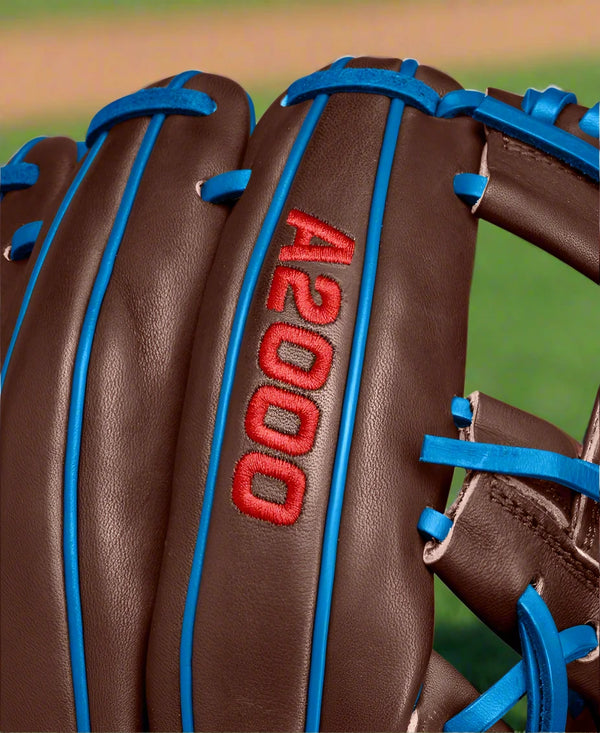 Close-up of the logo on the Wilson Spring 2025 A2000® Dansby Swanson DS7 11.75" Game Model Baseball Glove