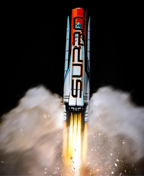 Image of a 2026 Louisville Slugger Supra™ Starship USSSA Baseball Bat transformed into a launching rocket