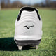 Rear view of the Mizuno Pro FP Low Women’s Metal Softball Cleat