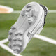 View of the cleats on the Mizuno Cushionrevo Diamond Youth Molded Baseball Cleat - White/Black