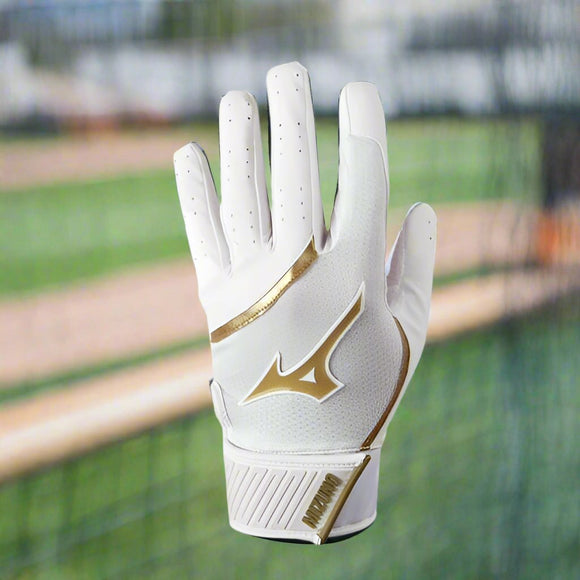 Mizuno MVP Adult Batting Glove - White/Gold