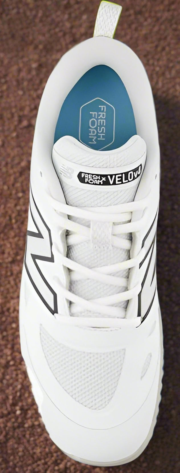 Top view of the New Balance Fresh Foam Velo v4 Women's Turf-Trainer Shoe - White