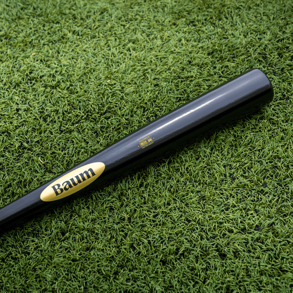 Close-up of the barrel on the Baum Bat Standard Gold Stock Maple Baseball Bat