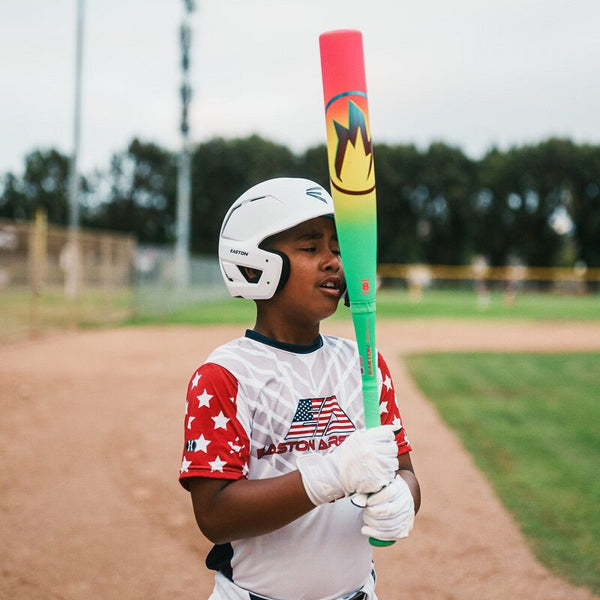 Young player preparing to bat with the 2026 Easton Hype Fire® USA Baseball Bat