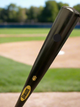 Close-up of the barrel on the Baum Bat Standard Gold Stock Maple Baseball Bat