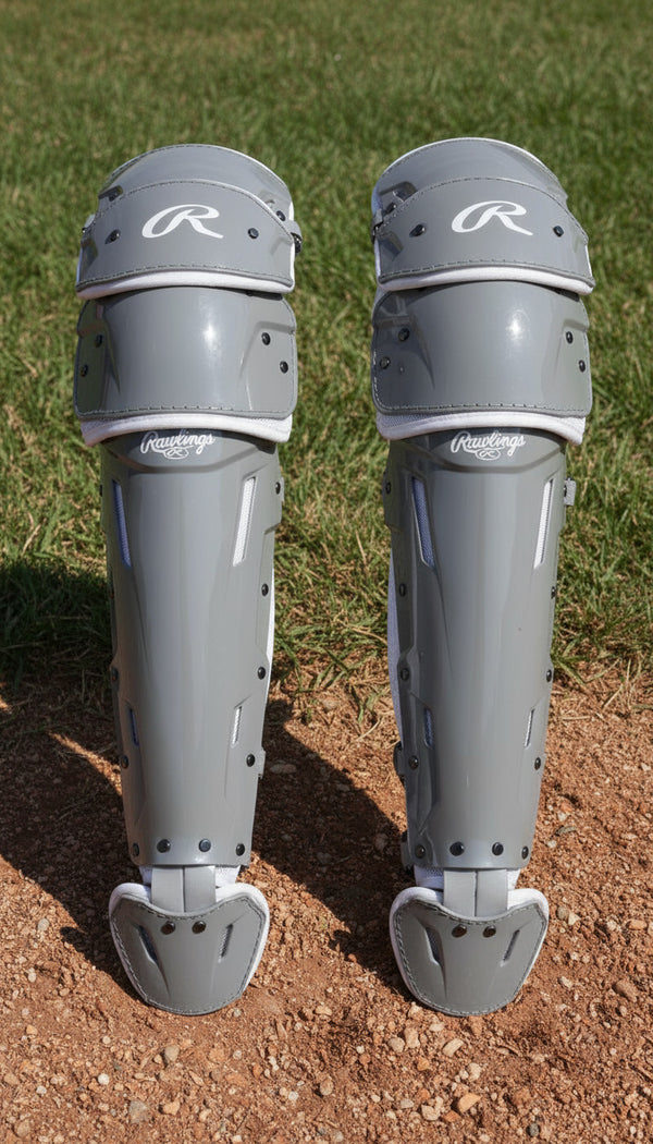 Leg guards included in the Rawlings MACH™ Pro Series Intermediate Baseball Catchers Set - Graphite