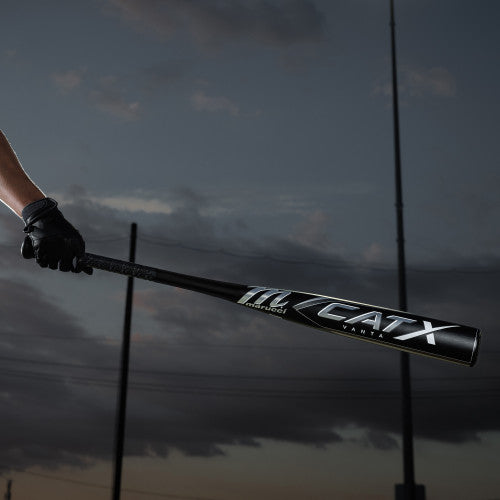 Player's arm holding Marucci Cat X Vanta -10 Junior USSSA Big Barrel