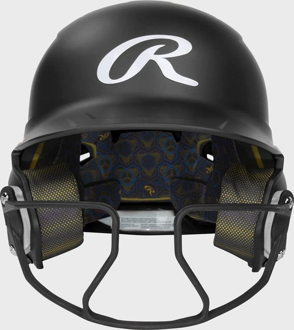 Front of the Rawlings MACH HI-VIZ Fastpitch Batting Helmet - Black