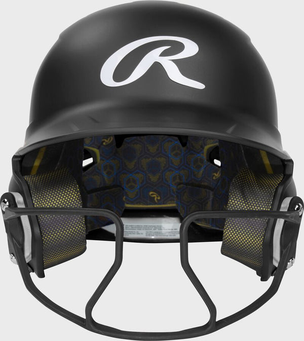 Front of the Rawlings MACH HI-VIZ Fastpitch Batting Helmet - Black