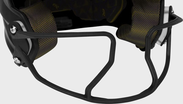 Close-up of the mask of the Rawlings MACH HI-VIZ Fastpitch Batting Helmet - Black