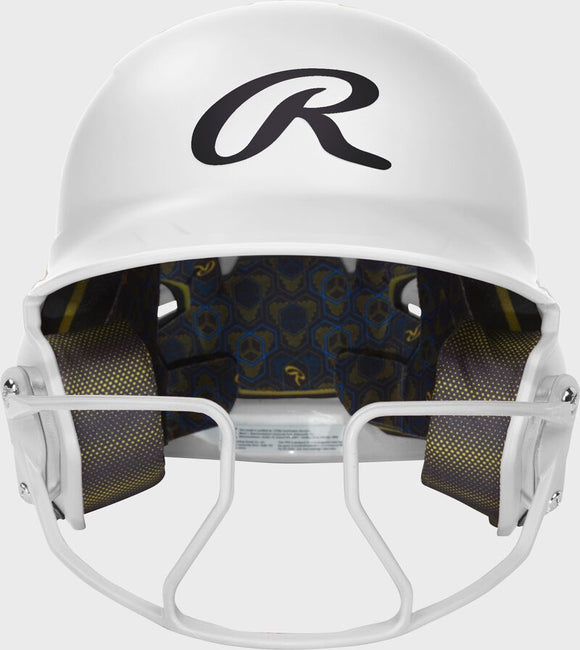 Front of the Rawlings MACH HI-VIZ Fastpitch Batting Helmet - White