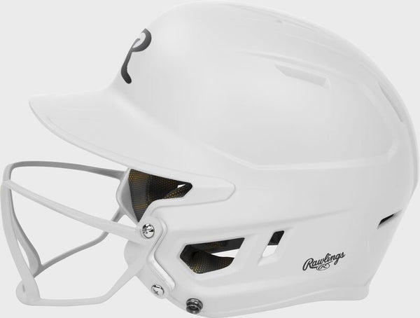 Side view of the Rawlings MACH HI-VIZ Fastpitch Batting Helmet - White