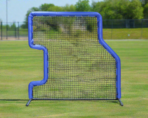 Bullet Baseball and Fastpitch L-Screen Combo (7' x 7') - Royal, facing the front