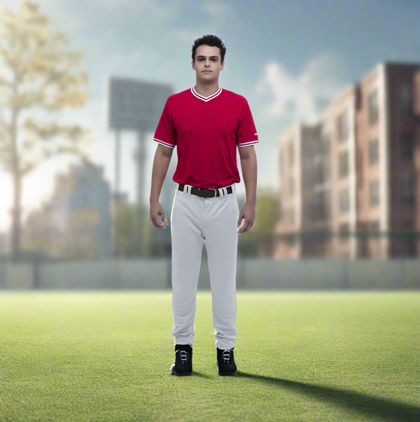 Model wearing the adult Marucci EXCEL Full Length Baseball Pant - White