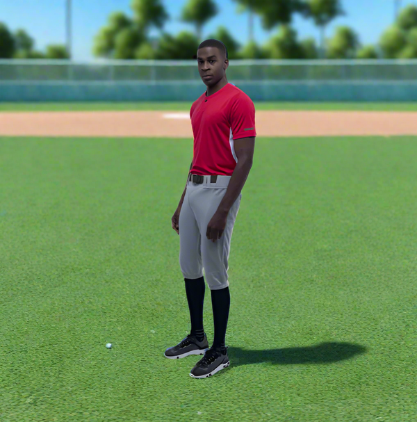 Model wearing the Marucci EXCEL Adult Short Baseball Pant - Gray