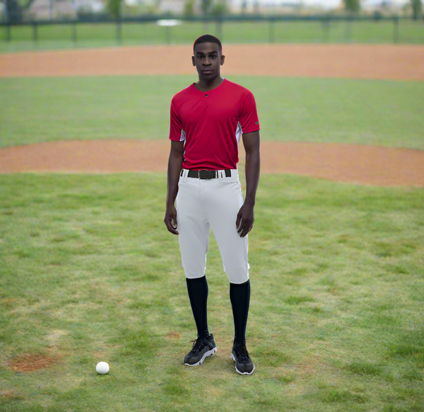 Model wearing the Marucci EXCEL Adult Short Baseball Pant - White