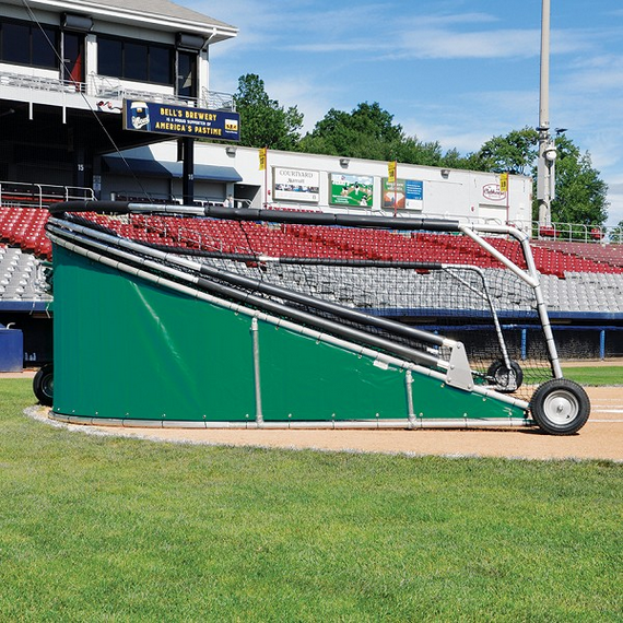 Side view of the Bomber Pro Rolling Batting Cage