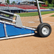 Close-up of the front tires on the Bomber Pro Rolling Batting Cage