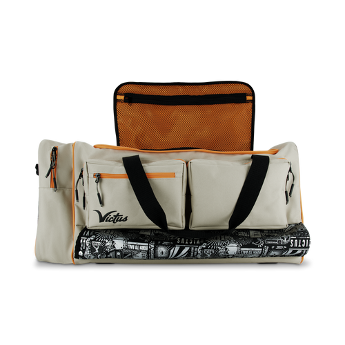 Open top storage compartment of the Victus Origin Duffel Bag - Khaki/Orange