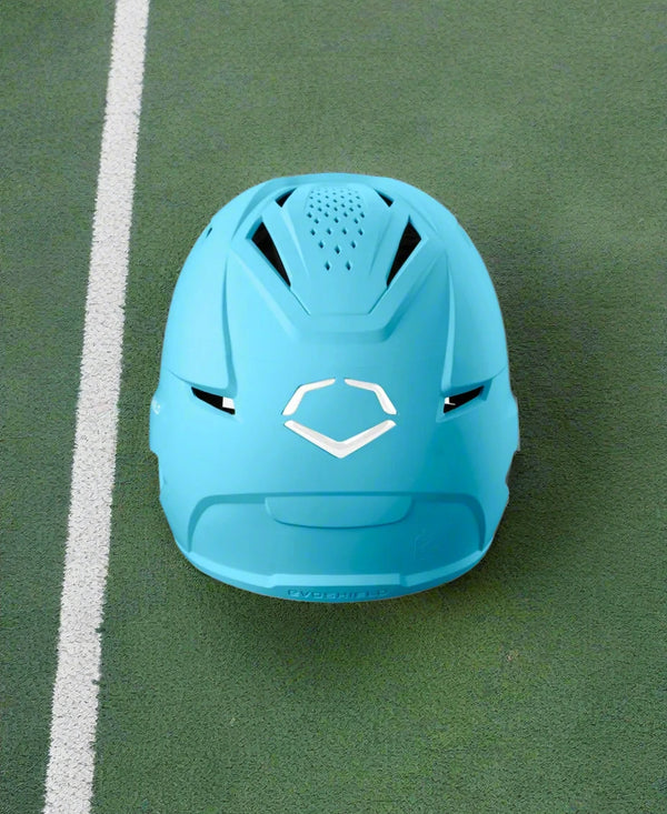 Rear view of the Evoshield XVT 2.0 Matte Fastpitch Batting Helmet - Columbia