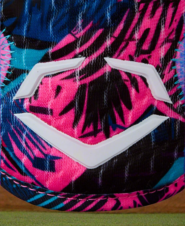 Close-up of the logo on the Evoshield X-SRZ™ Miami Vice Batter's Elbow Guard