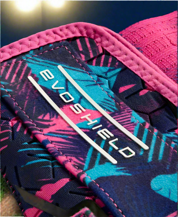 Close-up of the logo on the Evoshield X-SRZ™ Miami Vice Sliding Mitt 2.0