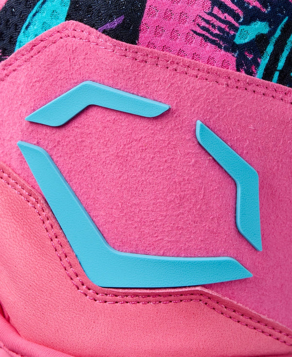 Close-up of the logo on the Evoshield Adult X-SRZ™ Miami Vice Carbyne Batting Glove - Black/Hot Pink