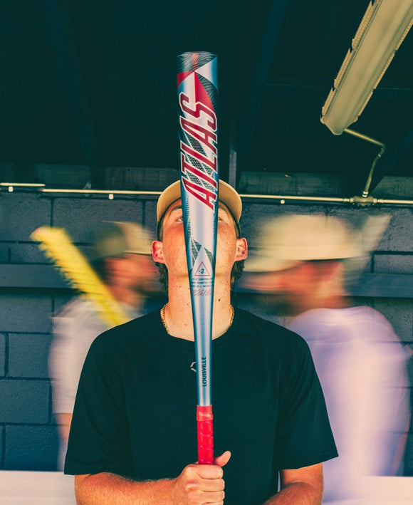 Player holding the 2026 Louisville Slugger Atlas™ -3 BBCOR Baseball Bat