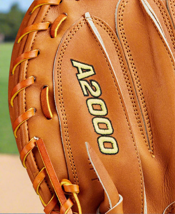 Close-up of the logo on the Wilson A2000® Baseball Classics 33.5" M23 Baseball Catcher's Mitt