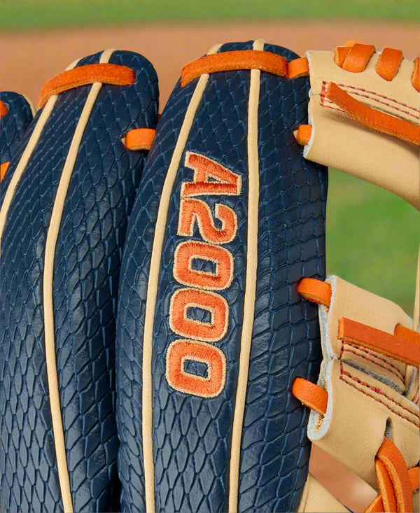 Close-up of the logo on the Wilson Summer 2025 A2000® Jose Altuve JA27 GM 11.5" Baseball Glove