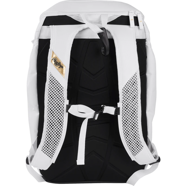 Back view of the Rawlings Gold Collection Backpack - White