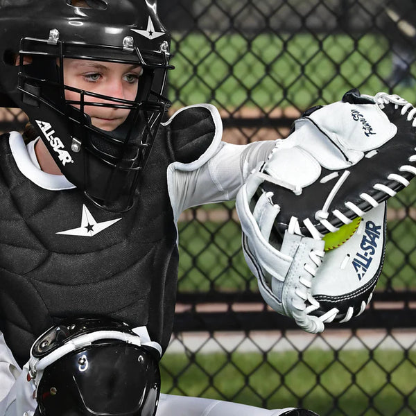 Youth catcher using the All Star Future Star™ 34" Fastpitch Catchers Mitt