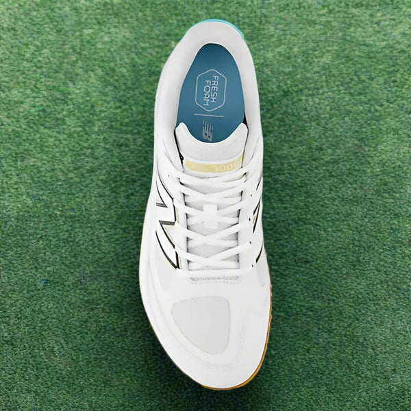 Top view of the New Balance Fresh Foam 3000 v7 Men's Turf/Trainer - White with Black
