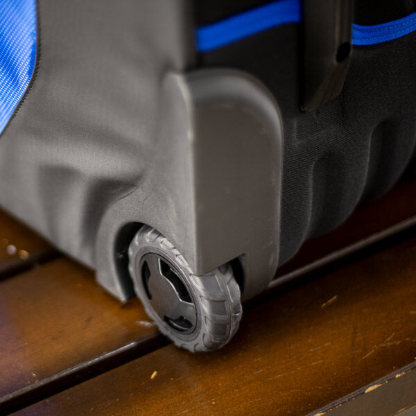 Close-up of wheel mechanism on Easton Dugout Wheeled Bag