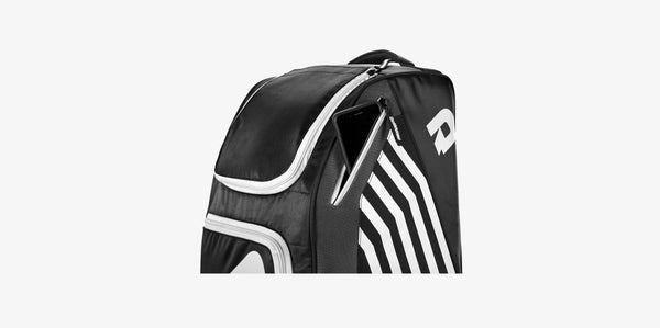 Close-up of personal items compartment on the Demarini Momentum 2.0 Wheeled Bag