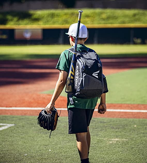 Player on the field wearing the Easton Game Ready™ Youth Backpack