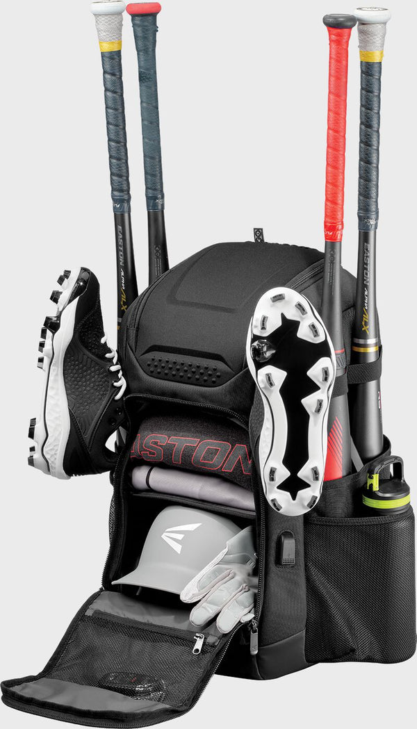 Display of the storage compartments of the Easton Flagship Backpack - Black
