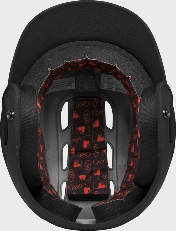 Inside of the Rawlings R16M Matte Baseball Batting Helmet - Black
