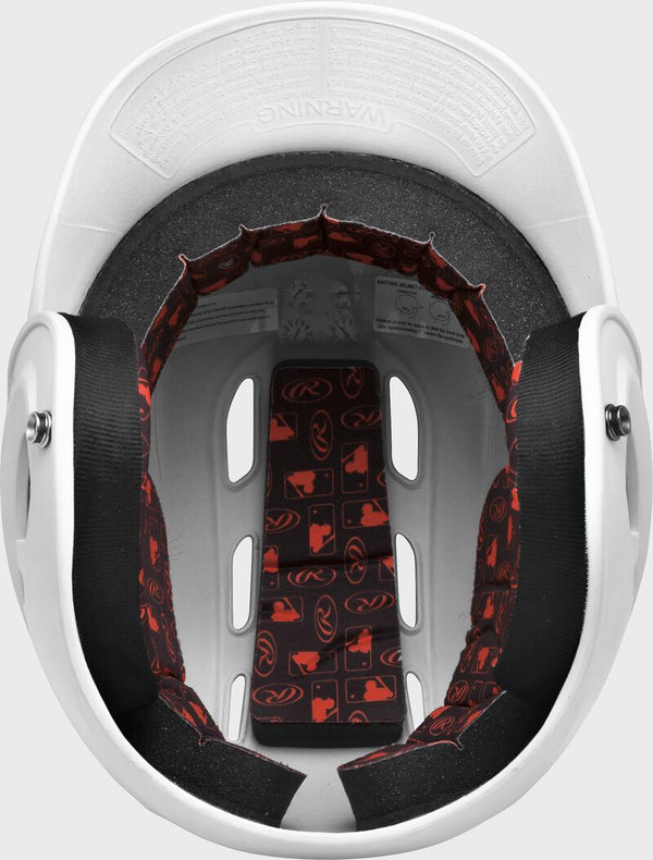 Inside of the Rawlings R16M Matte Baseball Batting Helmet - White