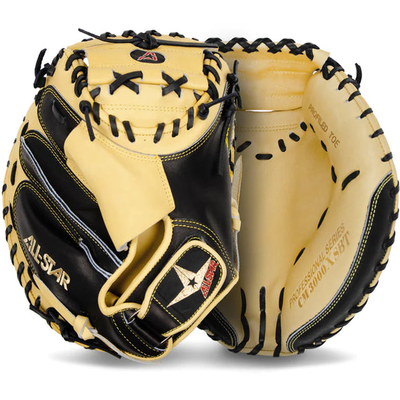 Two All Star Pro Elite Series 32" Baseball Catchers Mitts CM3000XSB, showing the inside and outside of the mitt