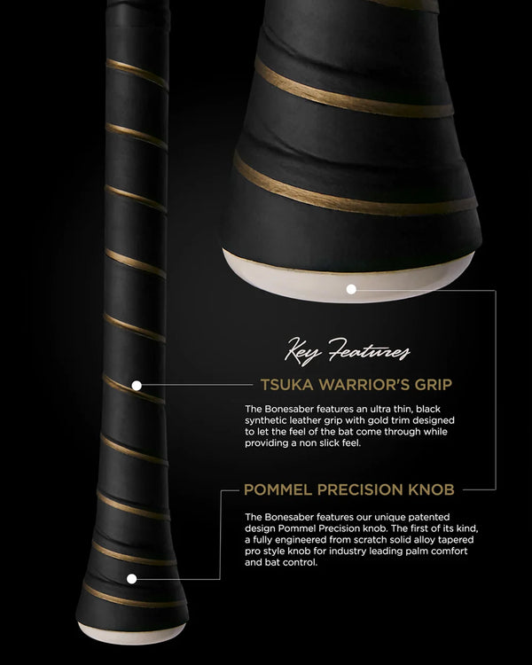 Close-up of the grip of the 2025 Warstic Bonesaber Hybrid -10 USA Baseball Bat