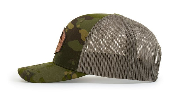 Side view of the Richardson Printed Tactical Trucker Cap - Split MultiCamo Tropic/Loden
