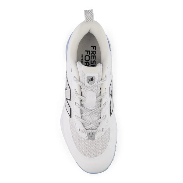 Top view of the New Balance Velo v5 Women's Turf-Trainer Shoe - White/Metallic Silver