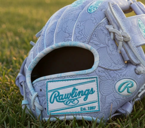 Close-up of the logo patch on the wrist of the Rawlings Heart of the Hide May 2026 "Gold Glove Club" 11.75" Baseball Glove
