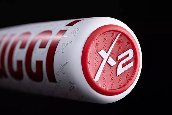 Close-up of the end cap of the Marucci CATX2 Connect -5 Senior League USSSA Big Barrel Baseball Bat