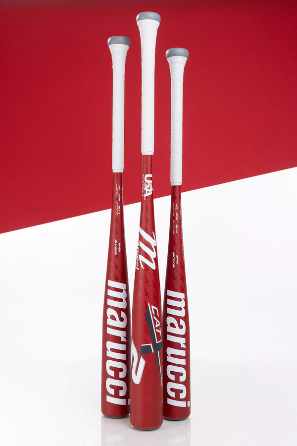 Picture of three of the Marucci CATX2 -11 Senior League USA Baseball Bats