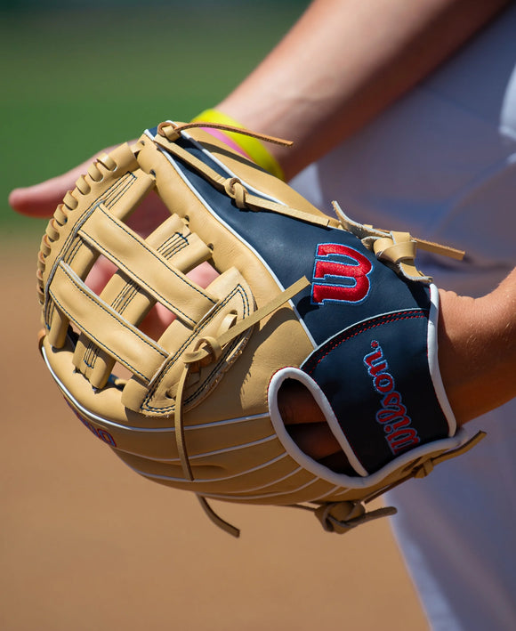 Close-up of a player wearing the 2027 Wilson A900® 12" Baseball Glove