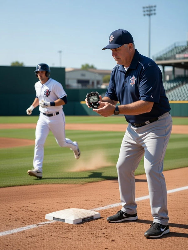 Coach using the Ultrak 435 Pitch Counter with Strike Pct./Pitch Speed Monitor - 10 Memory Stopwatch