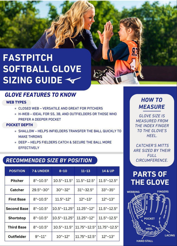 Fastpitch softball glove sizing guide